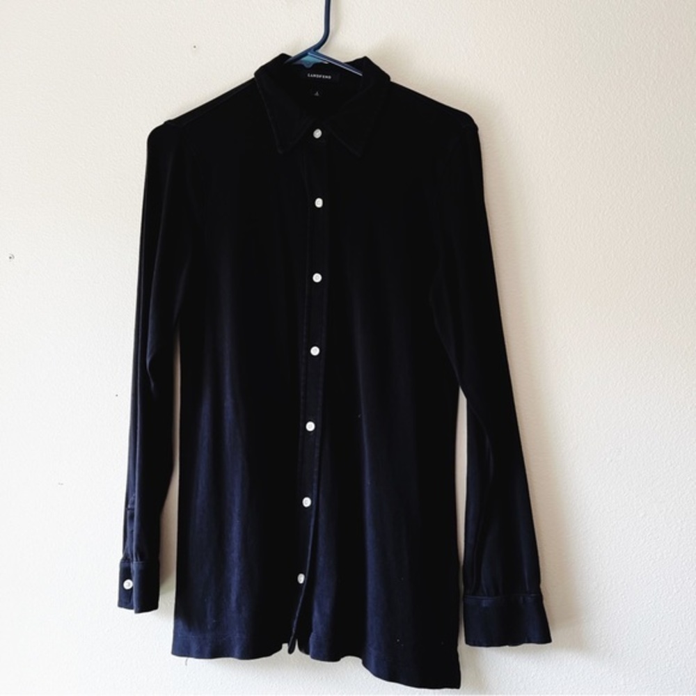 Lands End black button up‎ long sleeve Womens jersey shirt 6